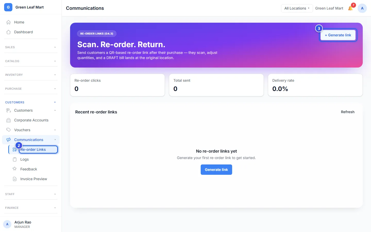 The Re-order Links page with the Generate link button