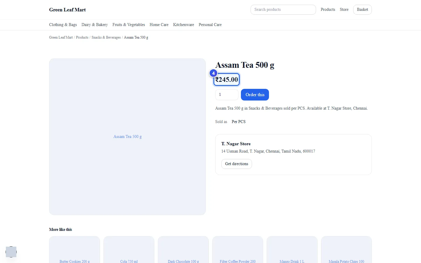 The product page with its price and the Order this button