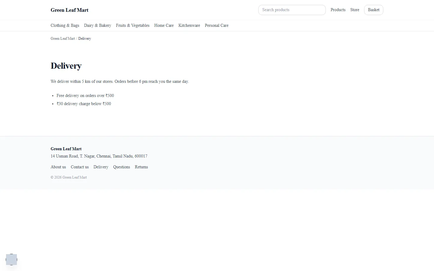 The Delivery page in the store, with the page links at the bottom