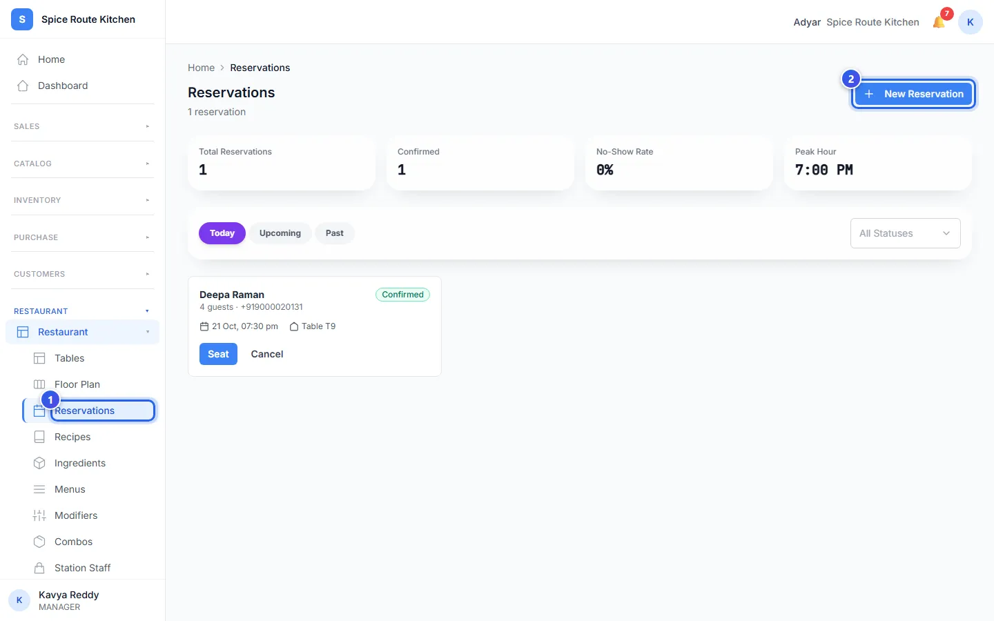 The Reservations page in the admin app