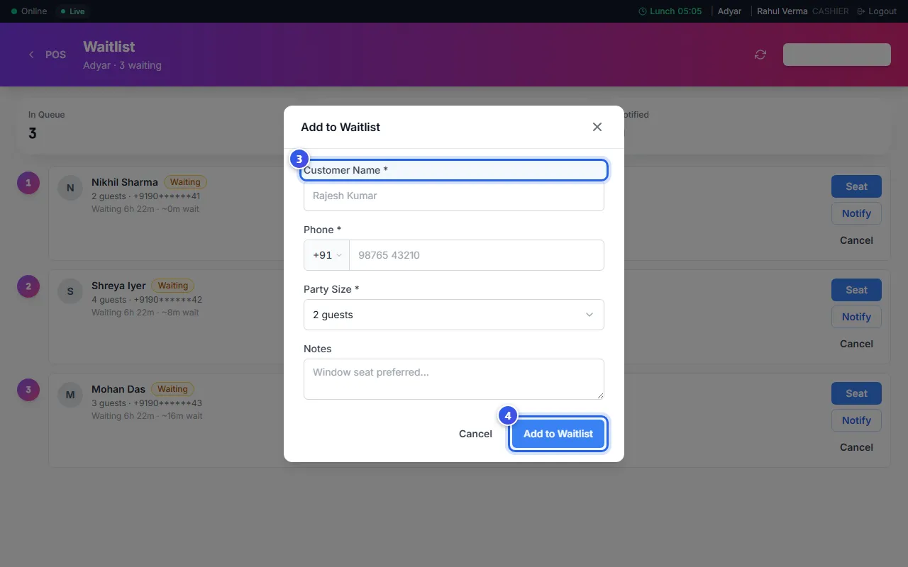 The Add to Waitlist box