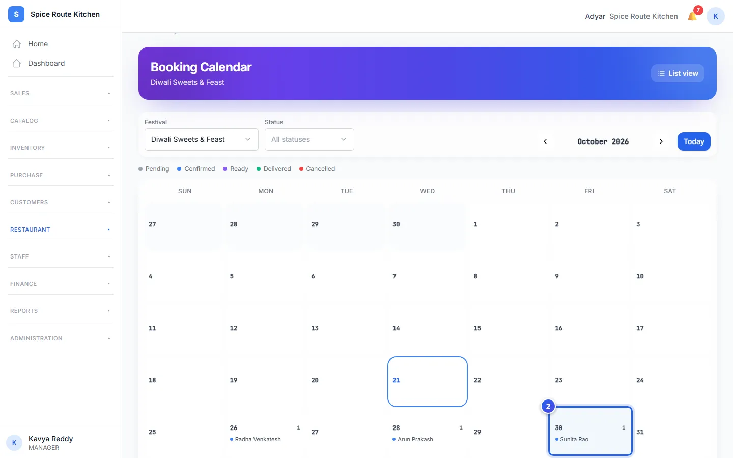 The Booking Calendar for October, with a booking on 30 October