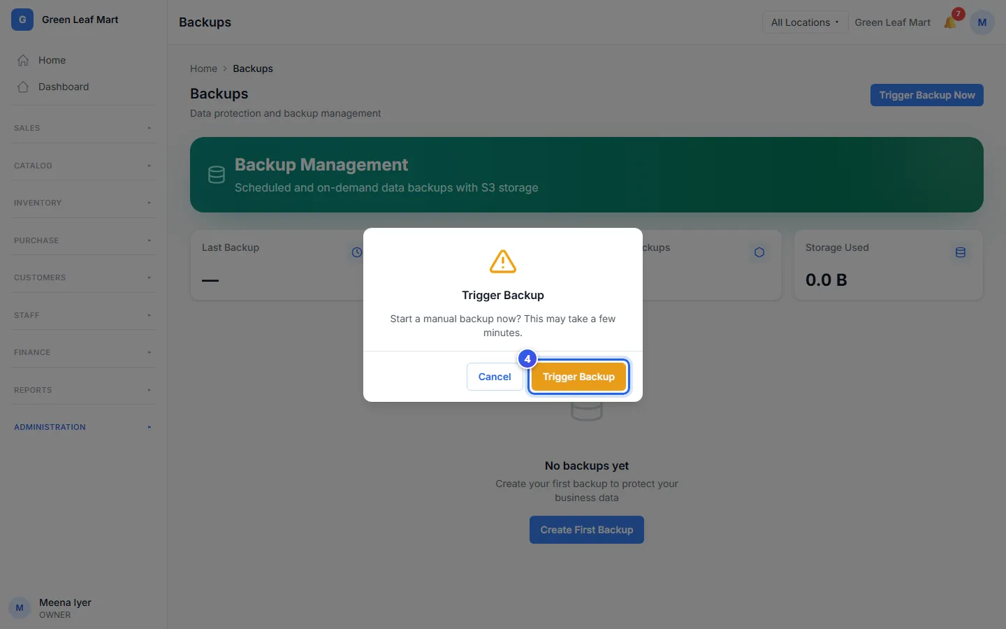 The box that asks you to start a backup now