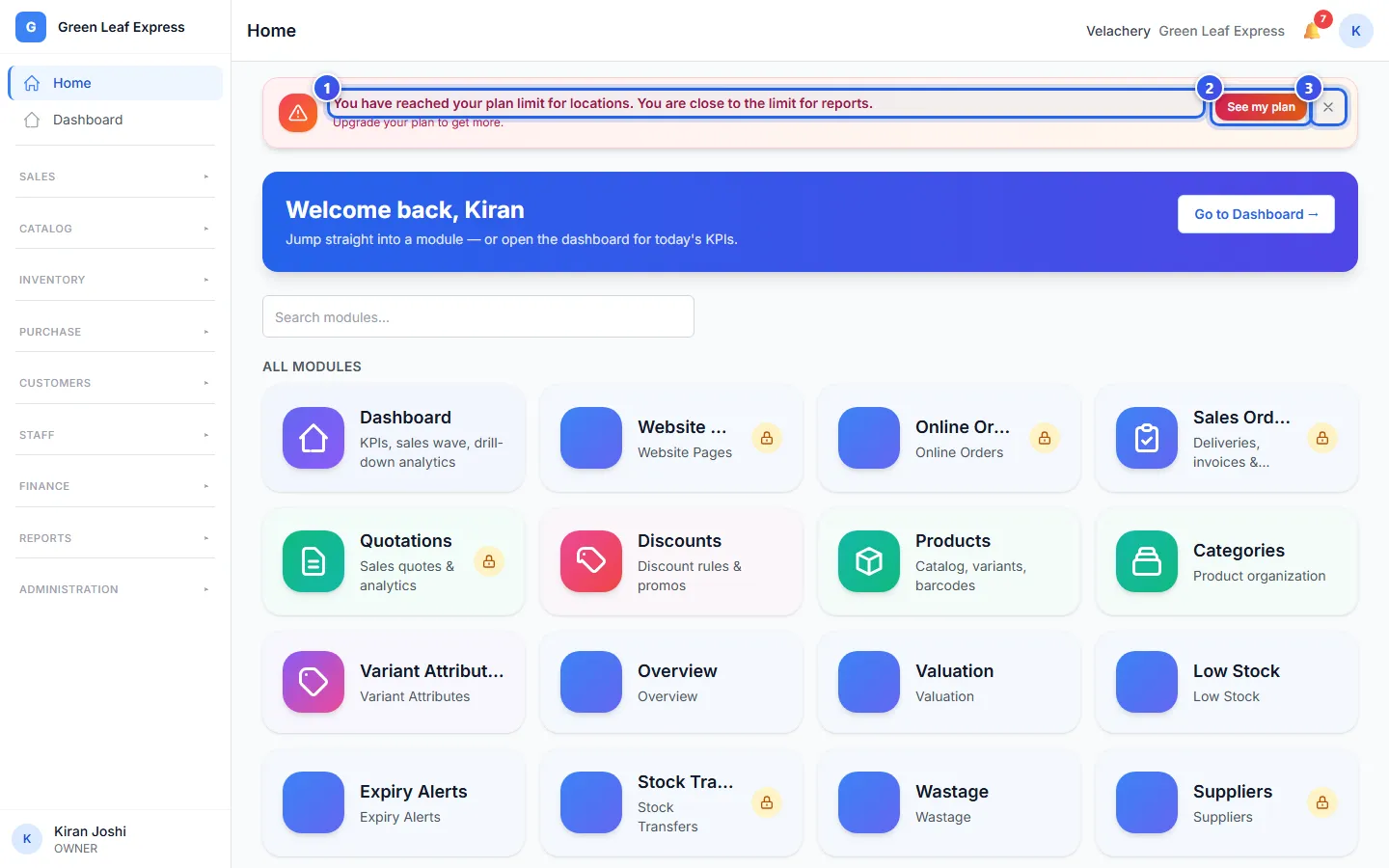 The red message at the top of the page, with the See my plan button
