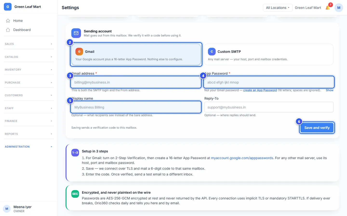 The Email Delivery form with Gmail chosen