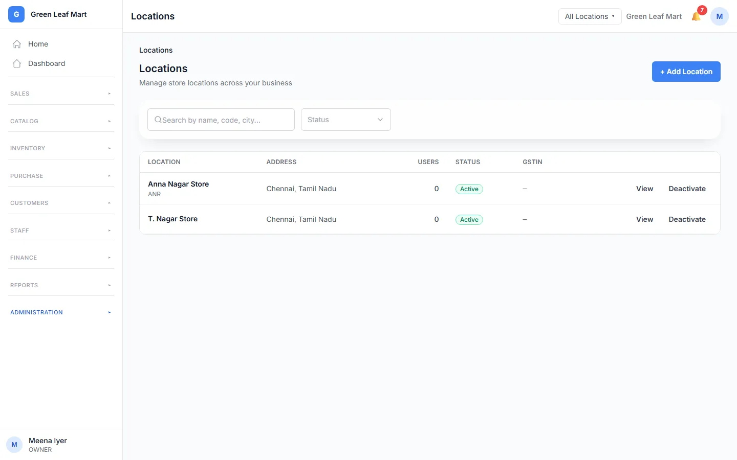 The locations page with 2 shops