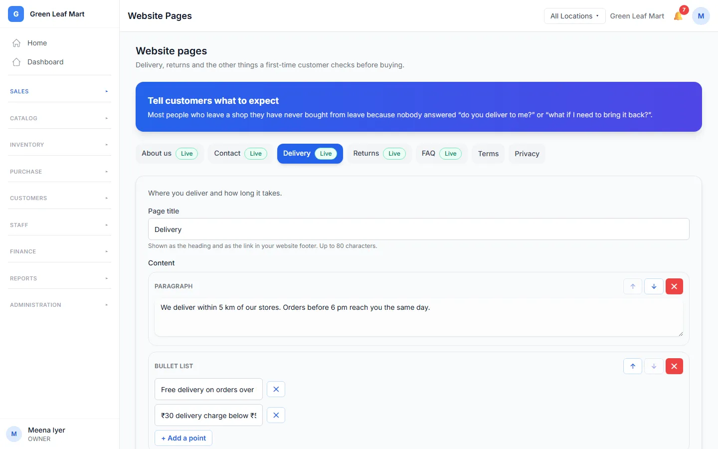 Writing the delivery page of an online store
