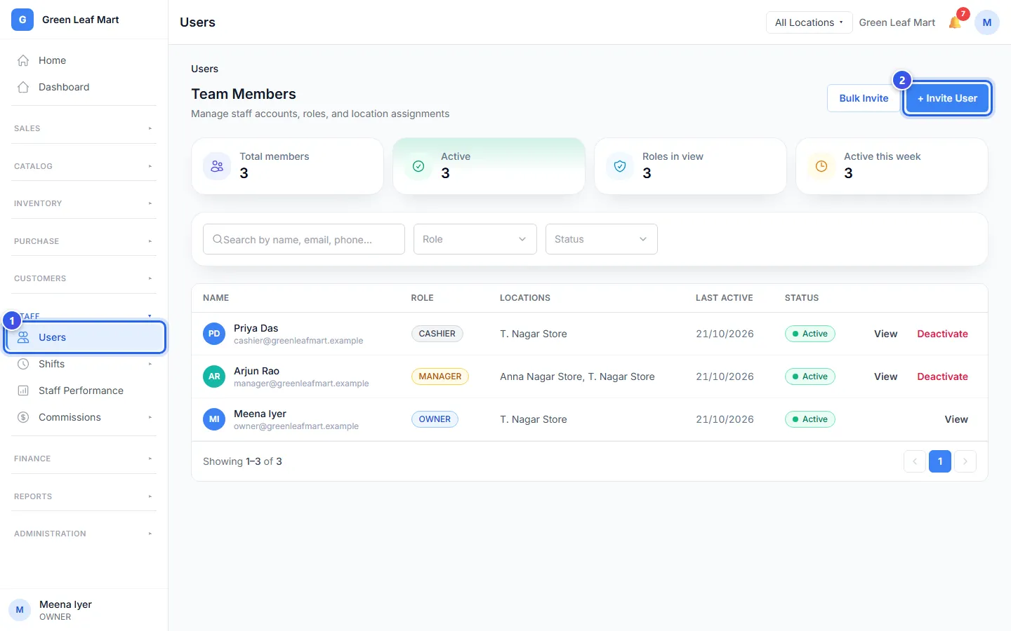 The Users page with the Invite User button