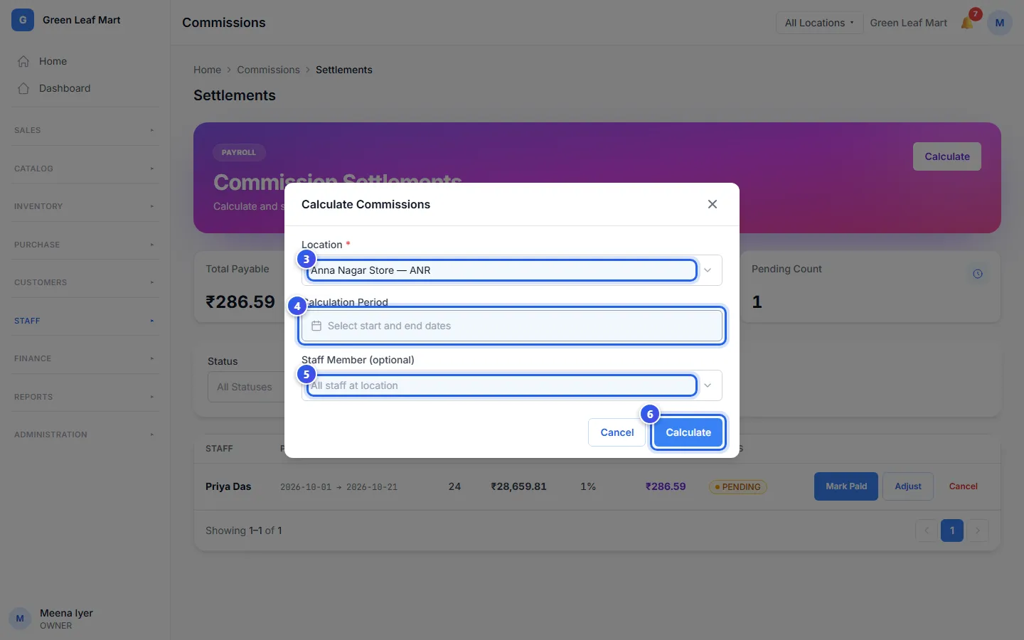 The Calculate Commissions box